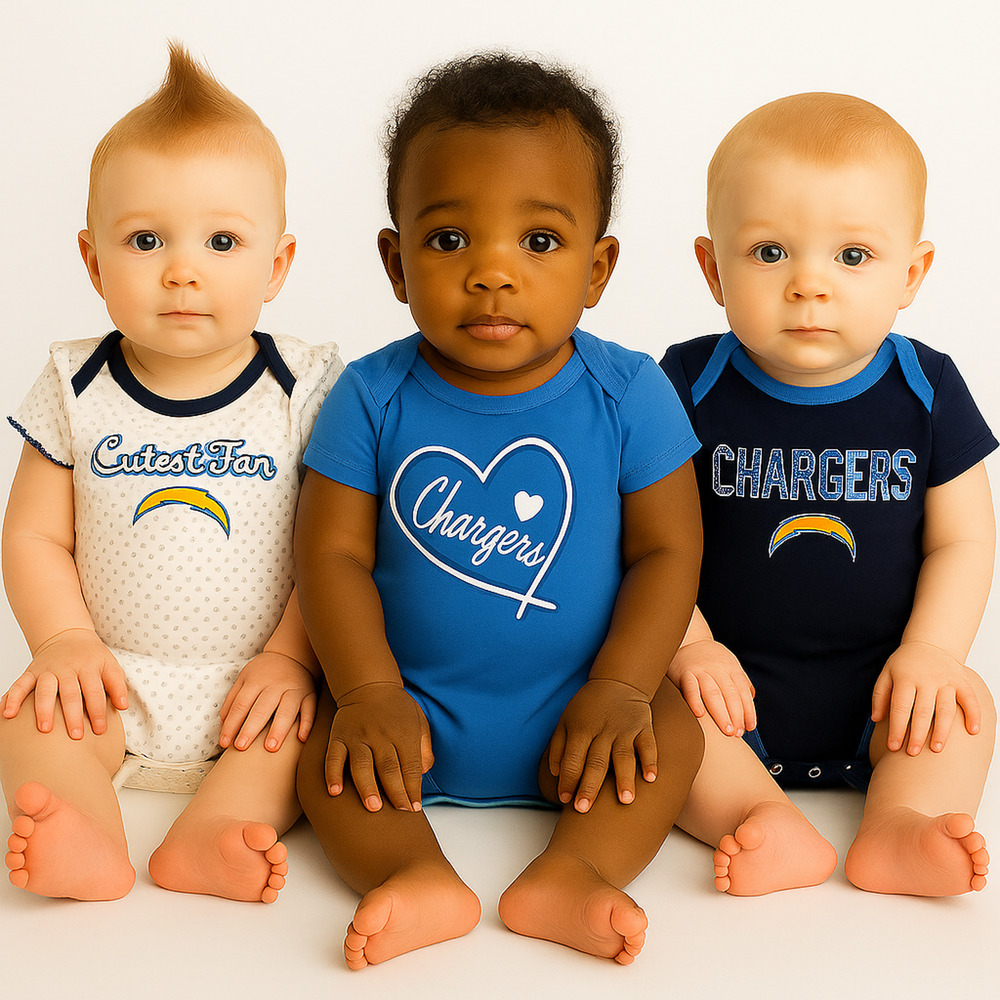 NEW Los Angeles Chargers Baby Girl 3-Piece Bodysuit Set – Size 0-3M